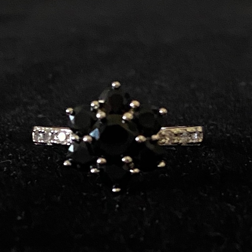 STAMPED S925 BLACK SAPPHIRE/CZs RING - Picture 2 of 10